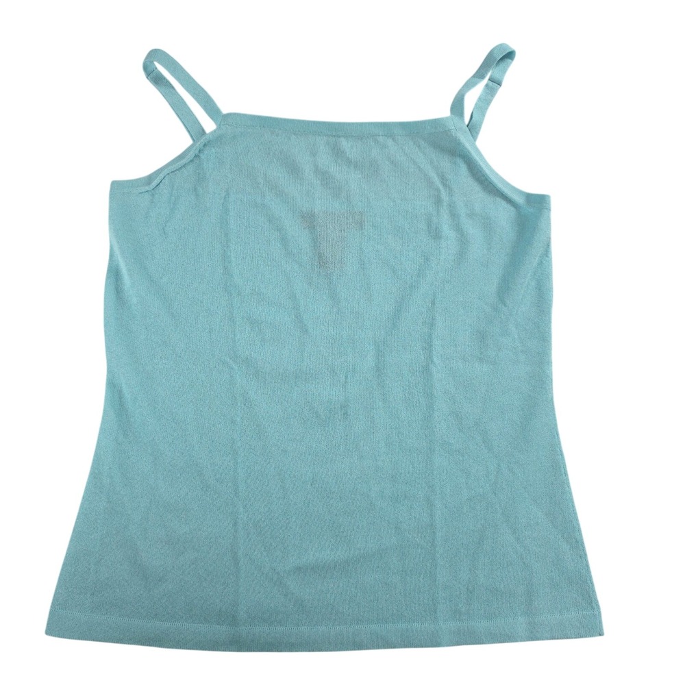 Dialogue Women XS Aqua‎ Blue Knit Camisole Adjustable Strap Square Neck Tank Top